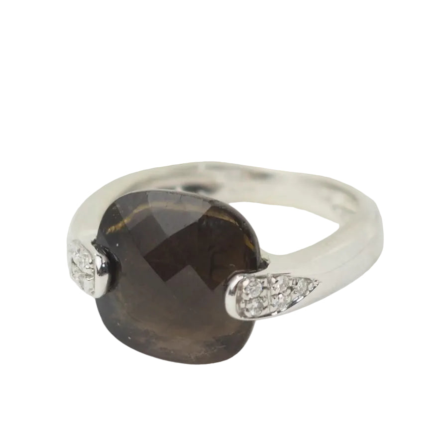 Bague en or blanc, quartz fumé et diamants - Castafiore