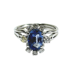 Bague en or blanc, saphir et diamants - Castafiore
