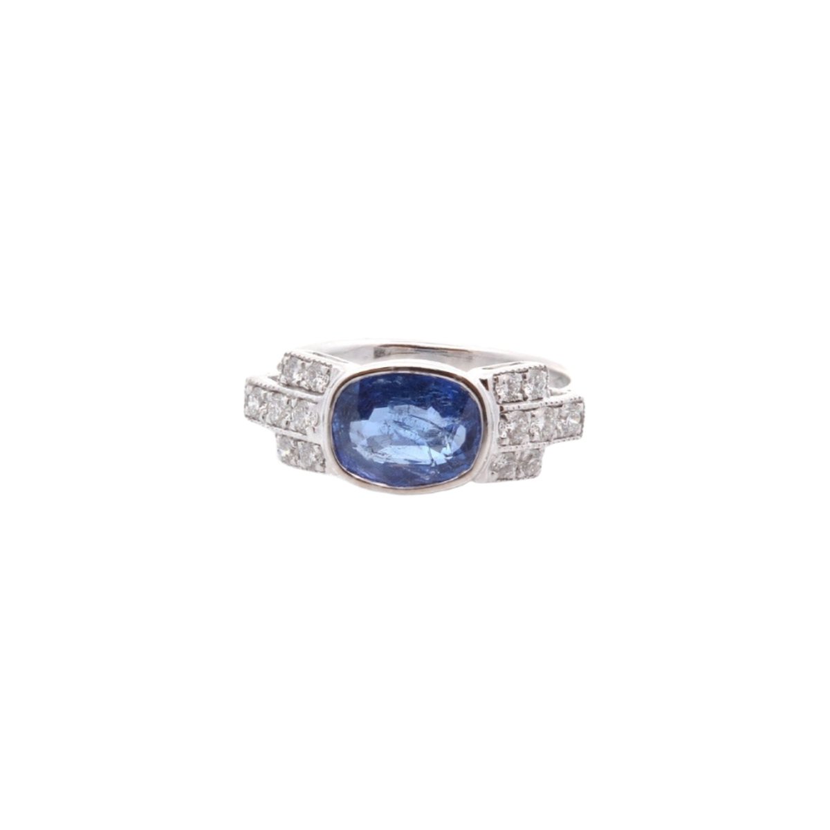 Bague en or blanc, saphir et diamants - Castafiore