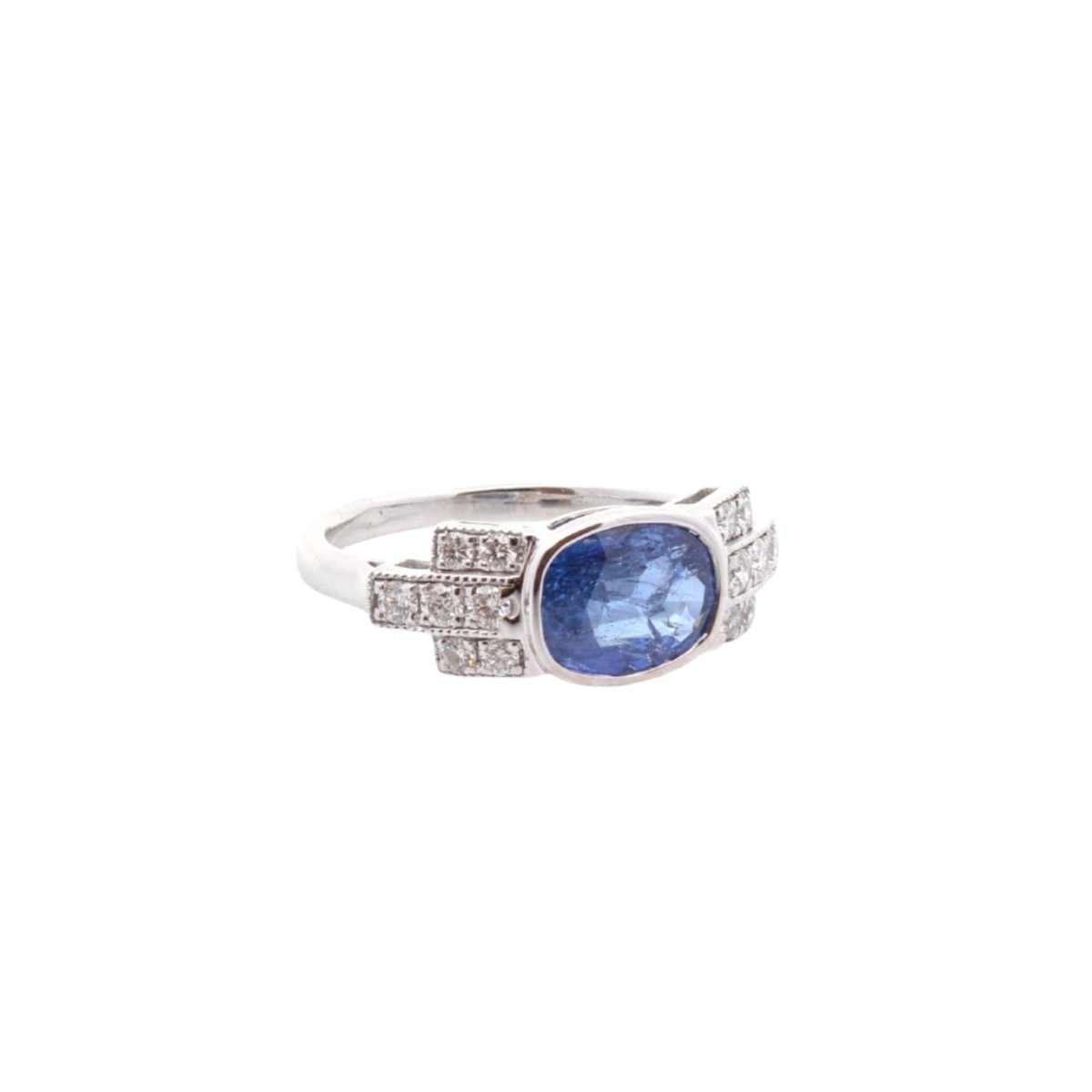 Bague en or blanc, saphir et diamants - Castafiore