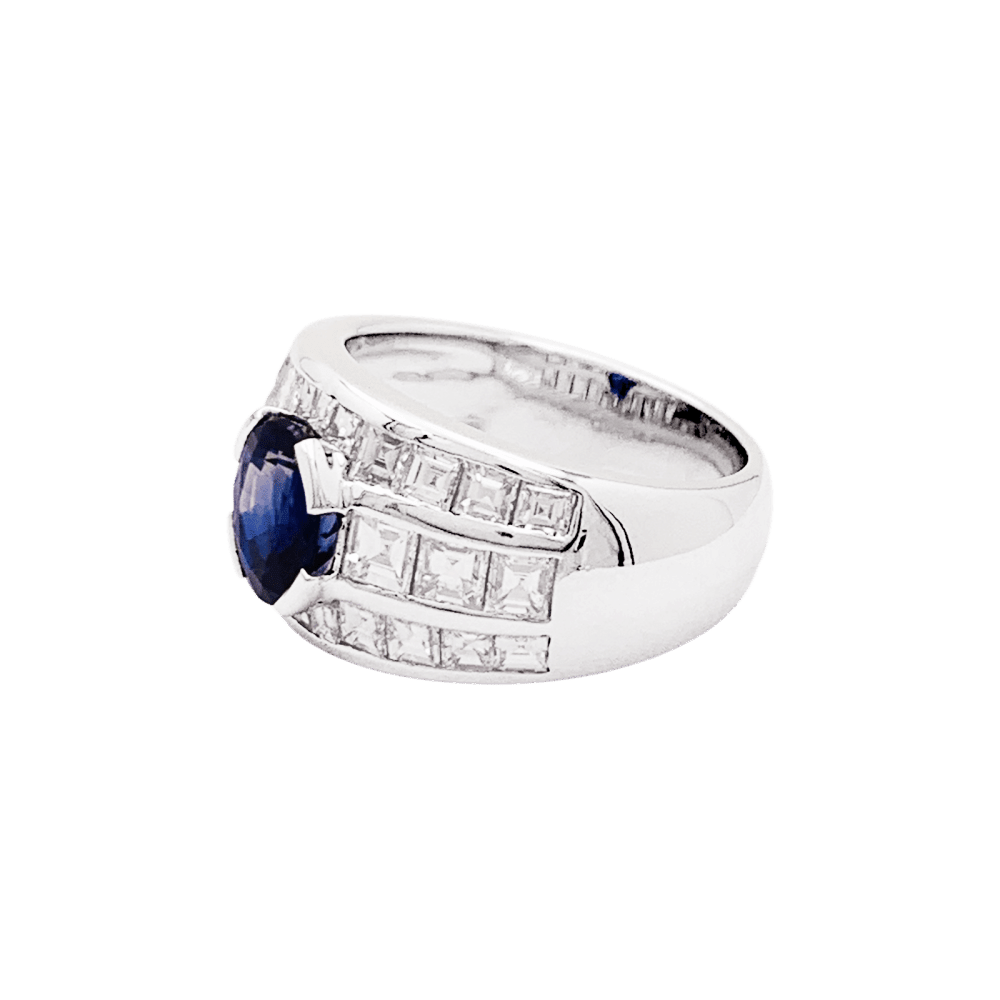 Bague en or blanc, saphir et diamants - Castafiore