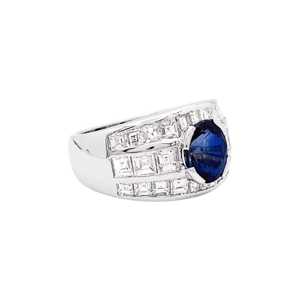Bague en or blanc, saphir et diamants - Castafiore