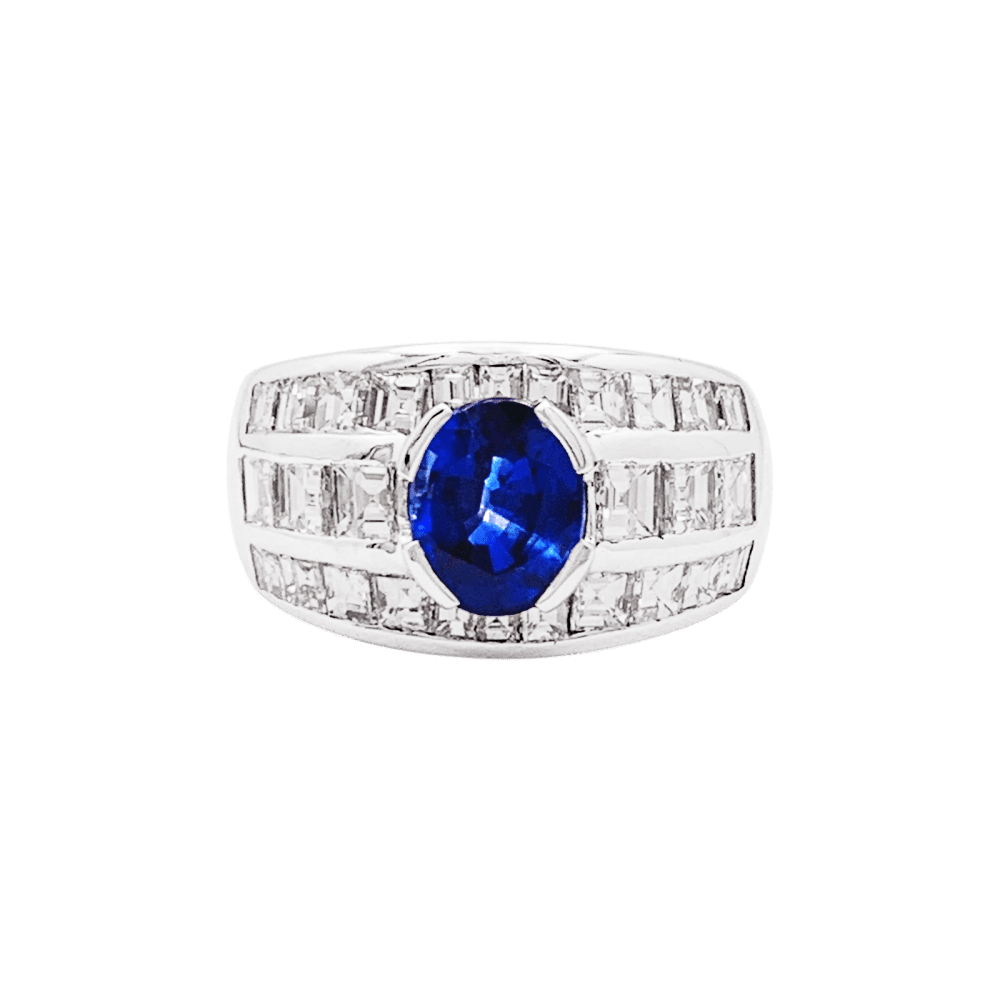Bague en or blanc, saphir et diamants - Castafiore