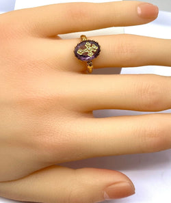 Bague en or jaune 18 carats avec croix en perles fines, vers 1880 - Castafiore