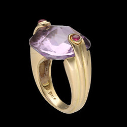 Bague en or jaune 18 Cts massif avec une Améthyste et Rubis cabochons. Taille 47 - 48. - Castafiore