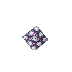 Bague en or jaune, argent, rubis et diamants - Castafiore