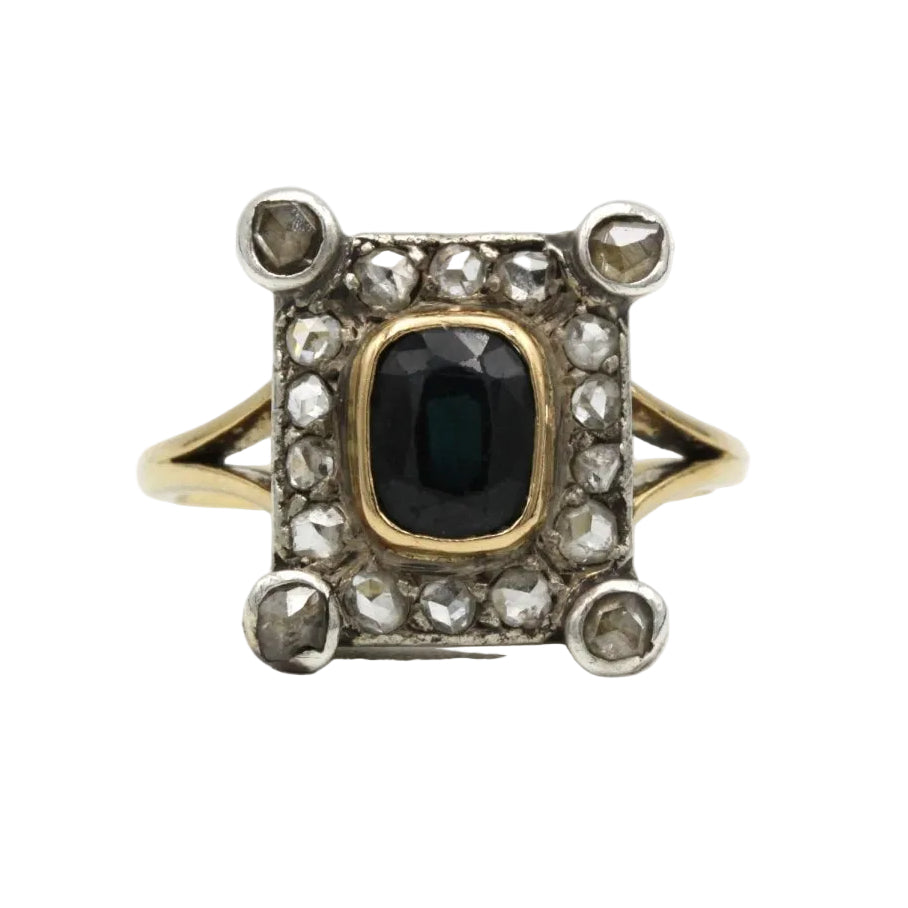Bague en or jaune, argent, saphir, et diamants - Castafiore
