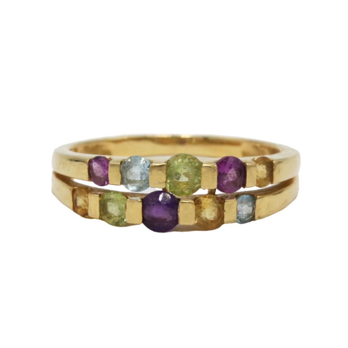 Bague en or jaune, citrines, améthystes, aigues-marines et péridots - Castafiore