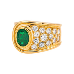 Bague en or jaune, émeraude et diamants - Castafiore