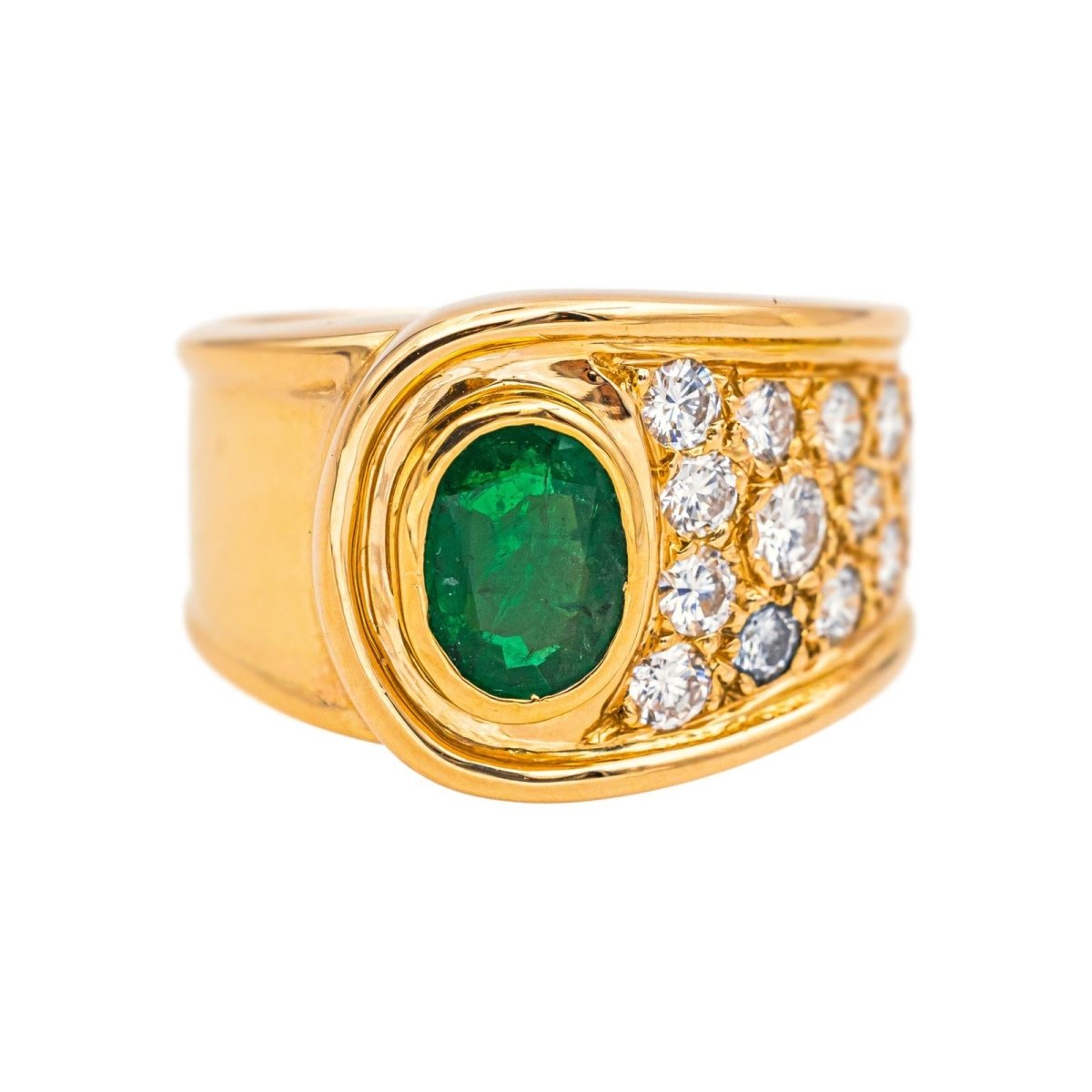 Bague en or jaune, émeraude et diamants - Castafiore