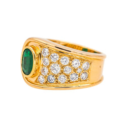 Bague en or jaune, émeraude et diamants - Castafiore