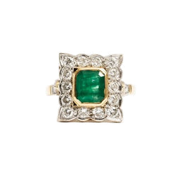 Bague en or jaune émeraude et diamants - Castafiore