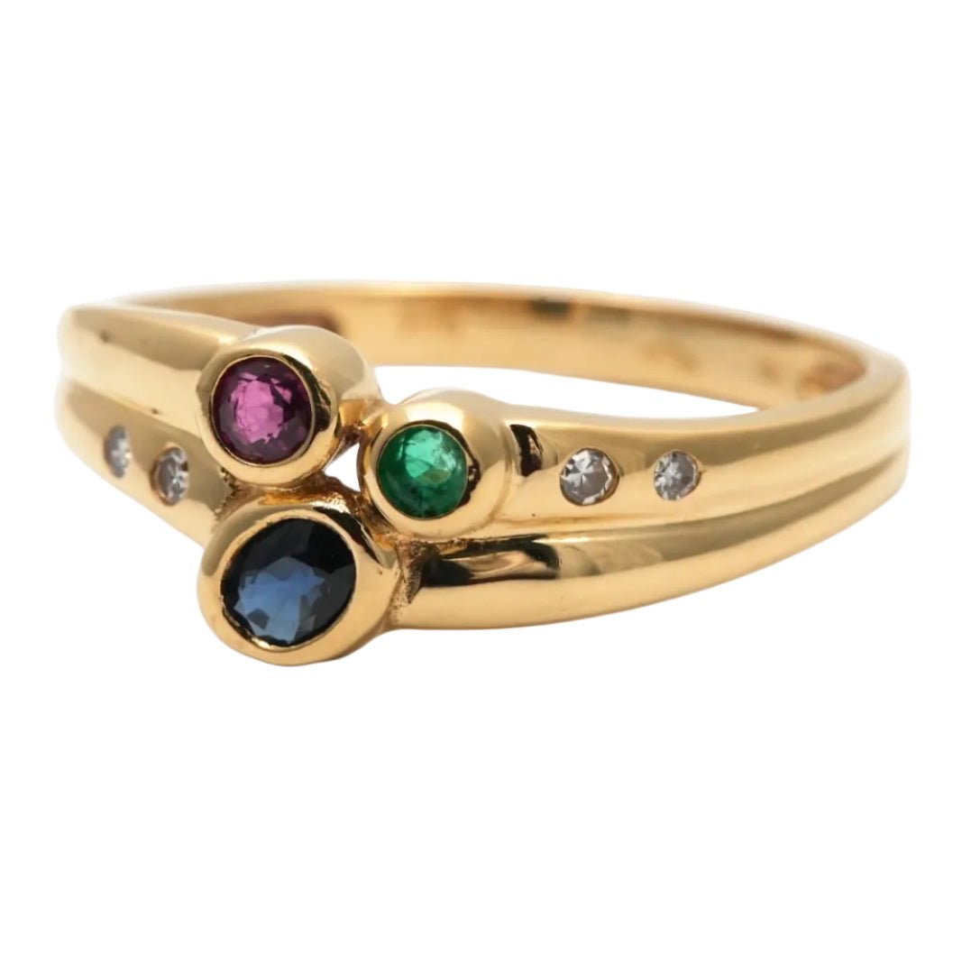 Bague en or jaune, émeraude, rubis, saphir et diamant - Castafiore