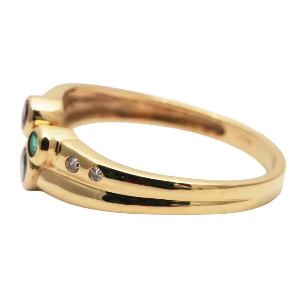 Bague en or jaune, émeraude, rubis, saphir et diamant - Castafiore
