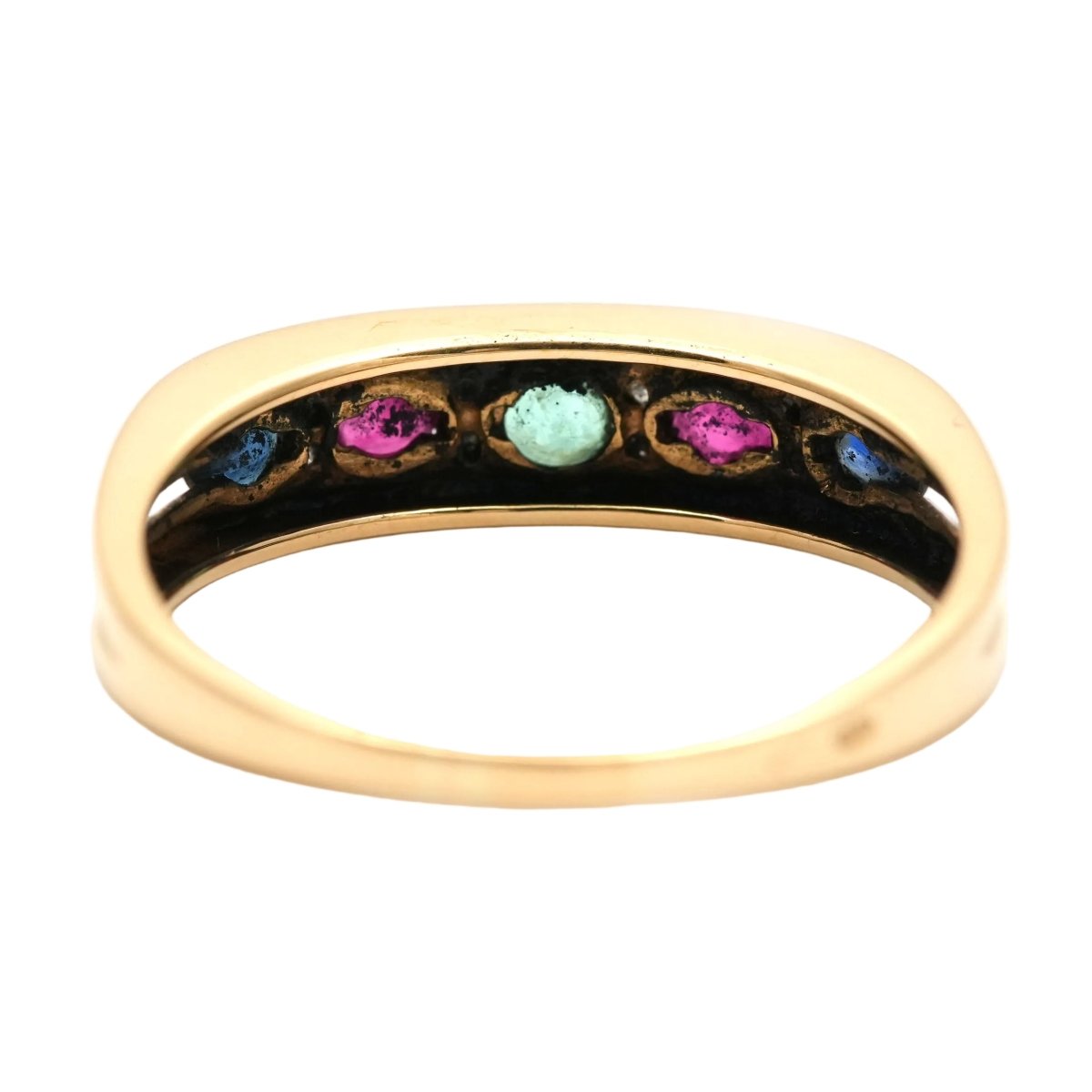 Bague en or jaune, émeraude, rubis, saphirs et diamants - Castafiore