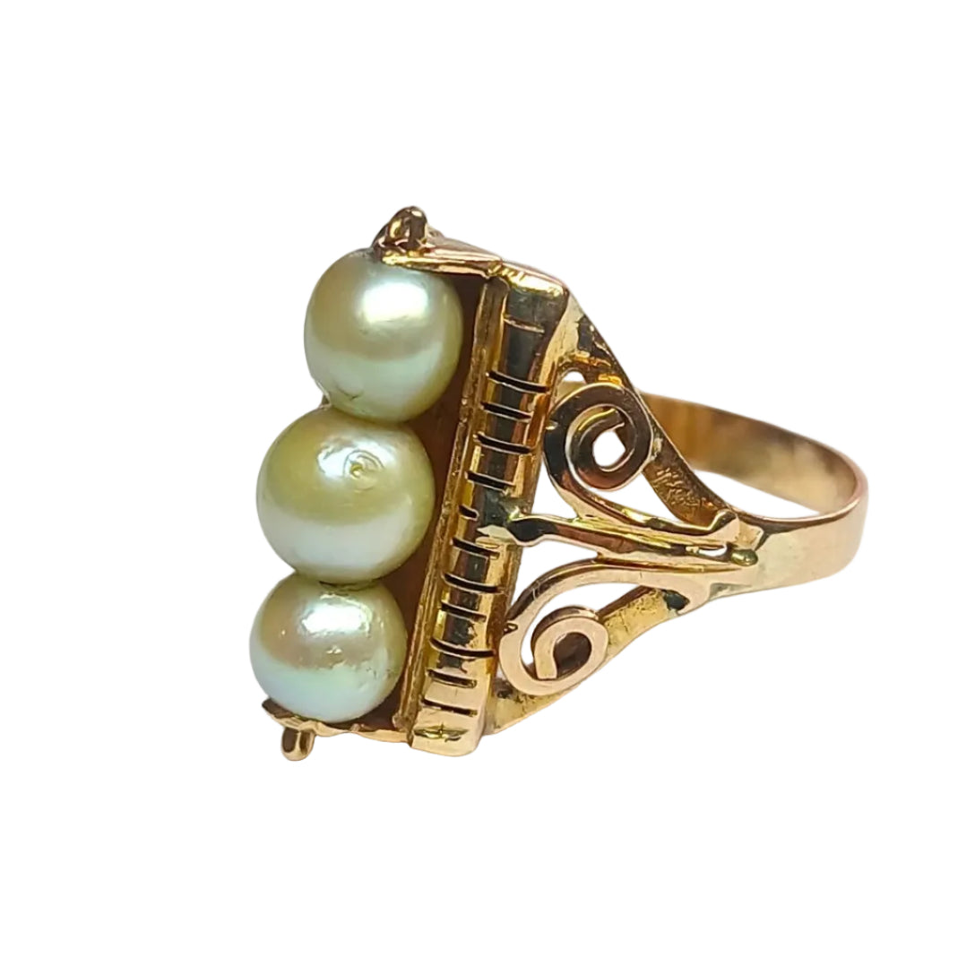 Bague en or jaune et perles de culture, vers 1950 - Castafiore