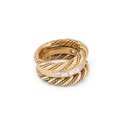 Bague en or jaune godronné sertie de diamant baguette - Castafiore