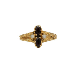 Bague en or jaune, grenats et opales - Castafiore