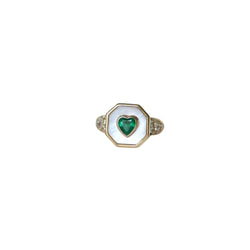 Bague en or jaune, nacre, émeraude, et diamants - Castafiore