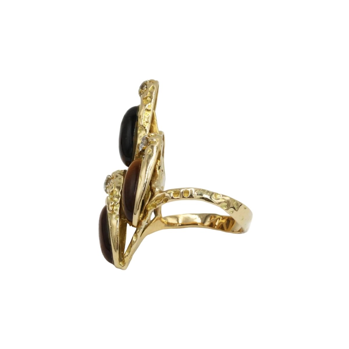 Bague en or jaune, oeil - de - tigre et diamants - Castafiore