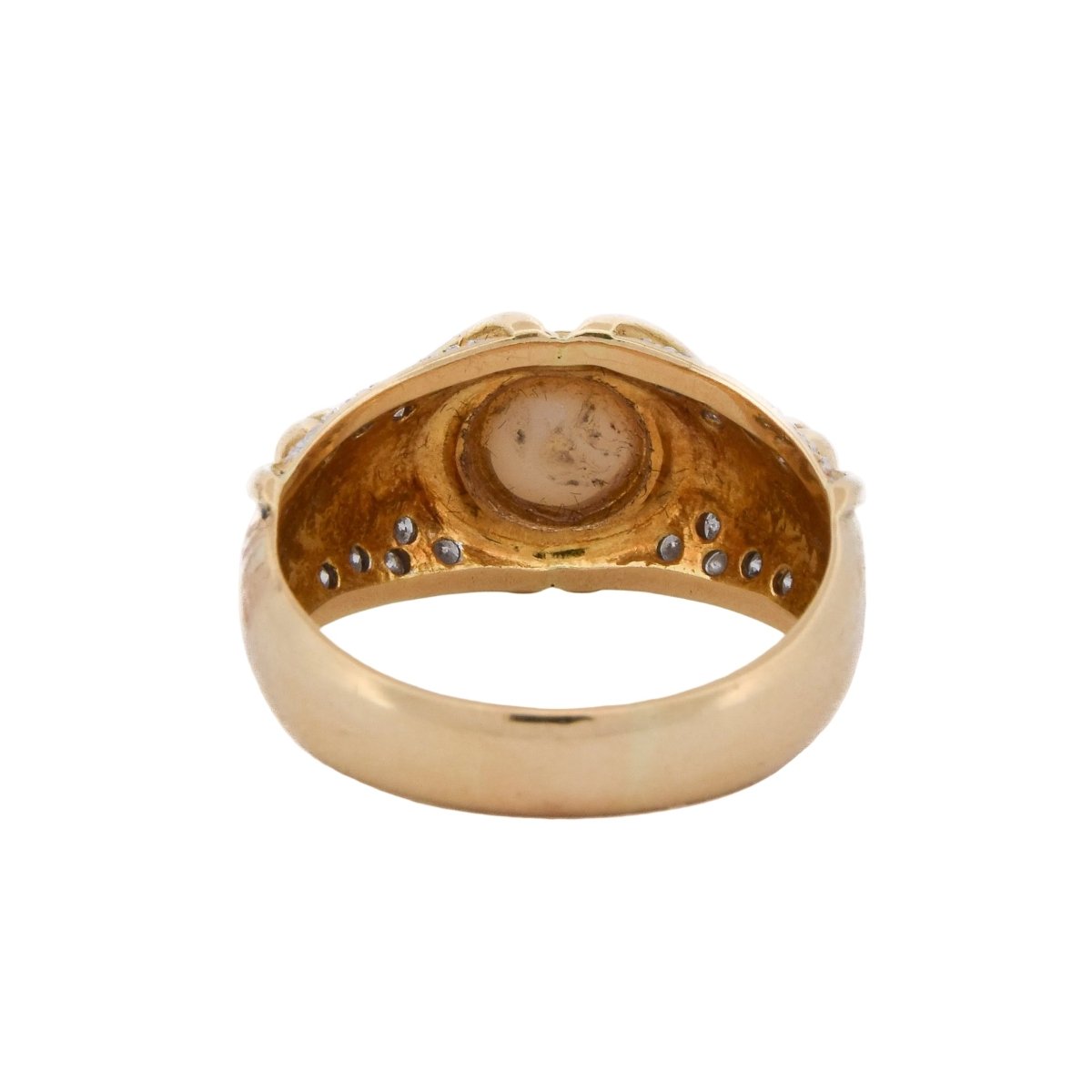 Bague en or jaune, perle et diamants - Castafiore