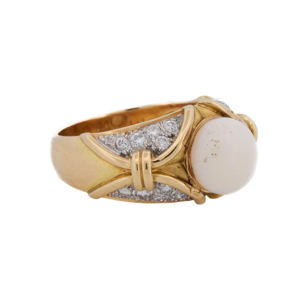 Bague en or jaune, perle et diamants - Castafiore