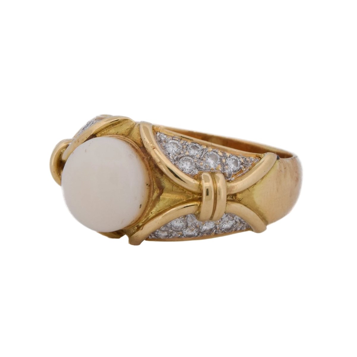 Bague en or jaune, perle et diamants - Castafiore