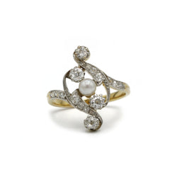 Bague en or jaune, perle et diamants - Castafiore