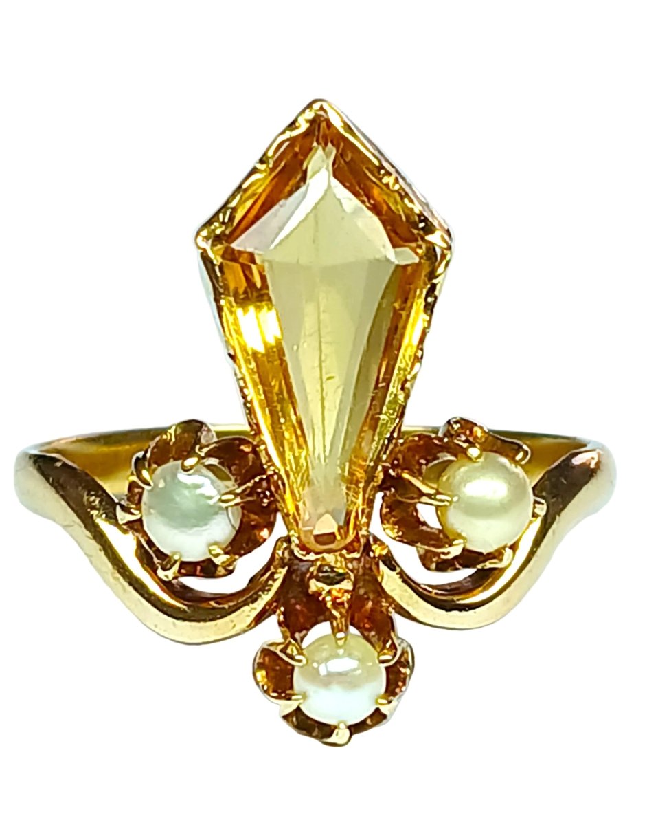 Bague en or jaune, perles et citrine - Castafiore