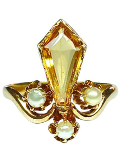 Bague en or jaune, perles et citrine - Castafiore
