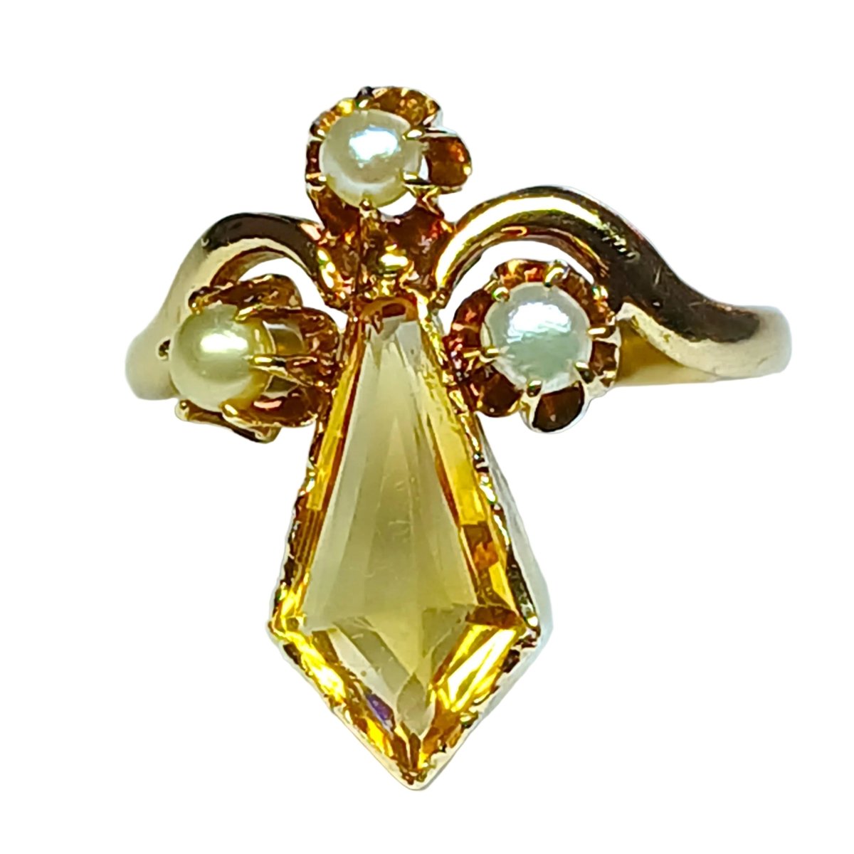 Bague en or jaune, perles et citrine - Castafiore