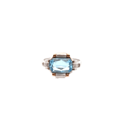 Bague en or jaune, platine, aigue - marine et diamants - Castafiore
