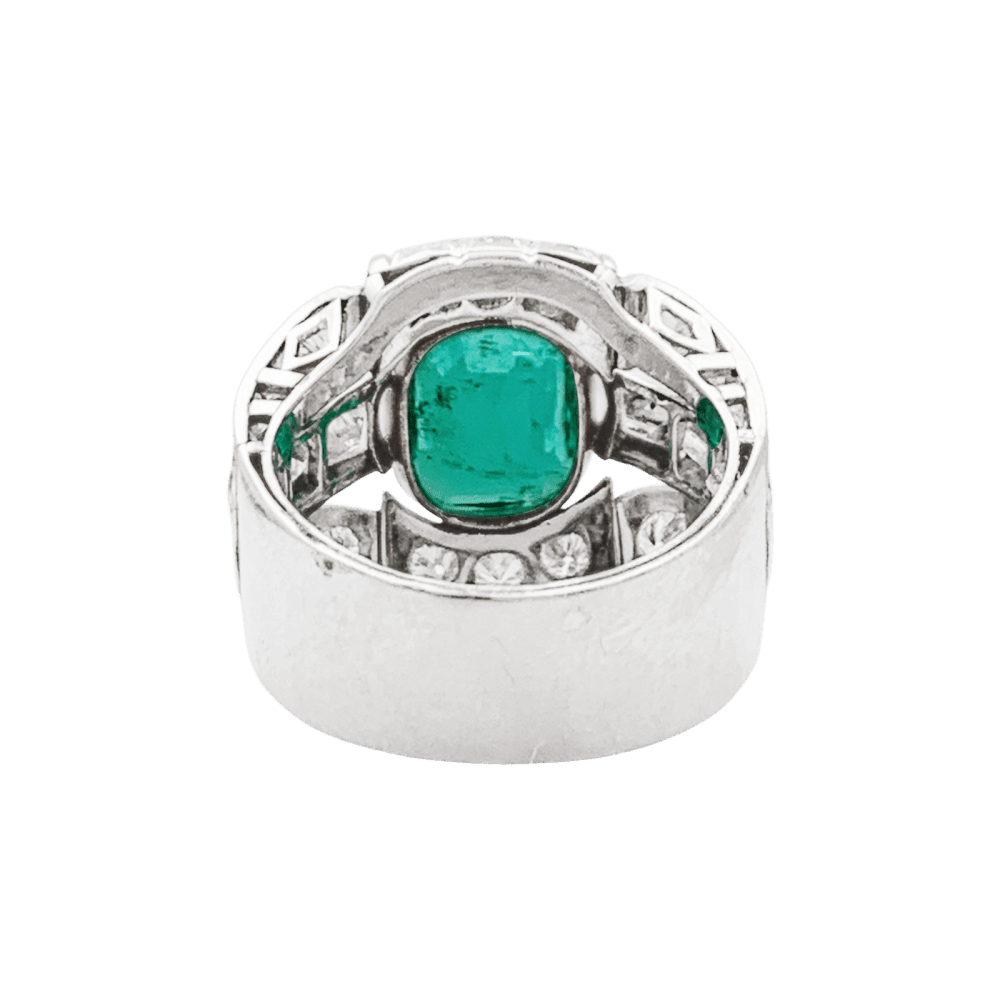 Bague en or jaune, platine, émeraude et diamants - Castafiore