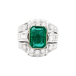 Bague en or jaune, platine, émeraude et diamants - Castafiore