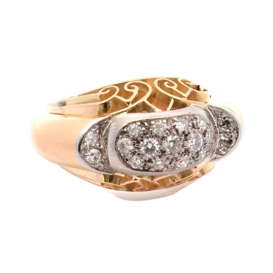 Bague en or jaune, platine et diamants - Castafiore