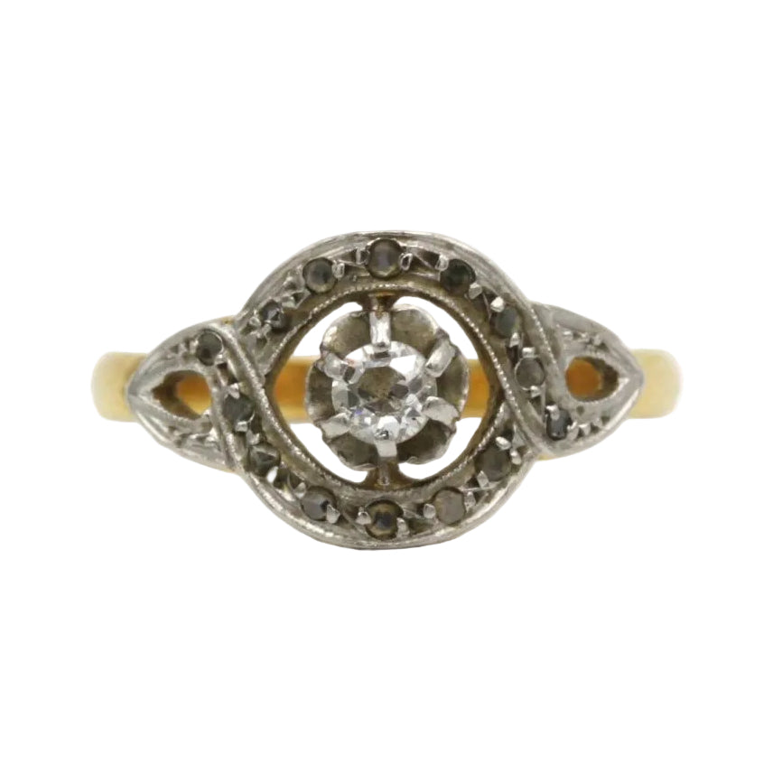Bague en or jaune, platine et diamants - Castafiore