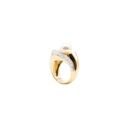 Bague en or jaune, platine, perle et diamants - Castafiore