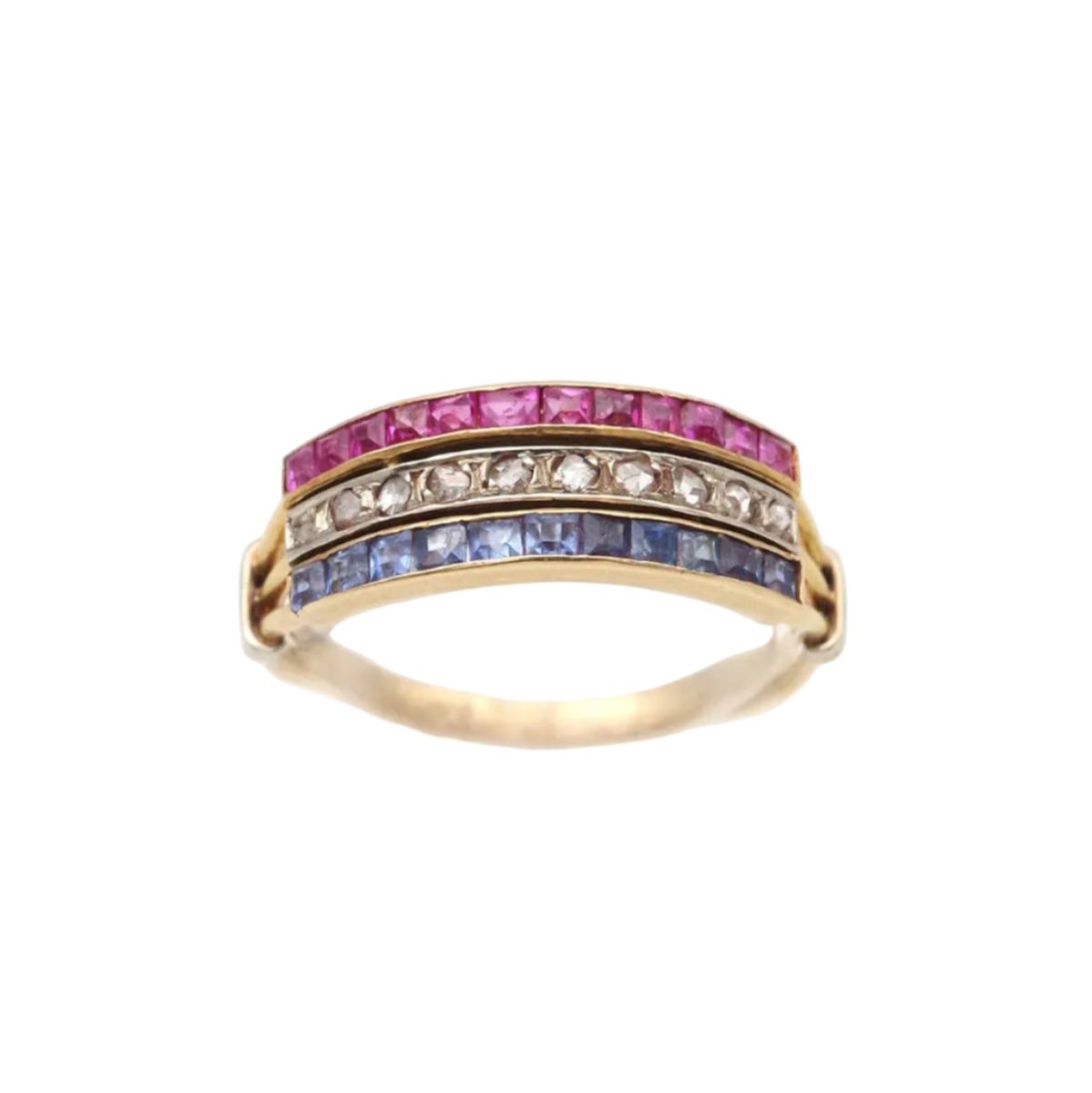 Bague en or jaune, platine, rubis, saphirs, et diamants - Castafiore