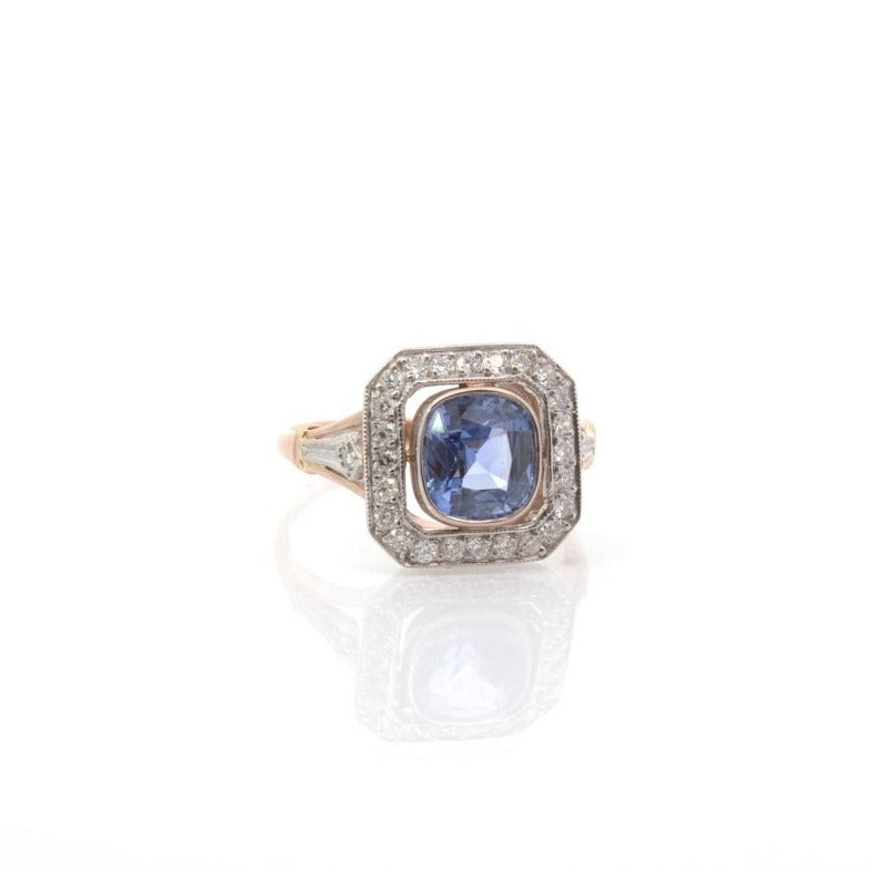 Bague en or jaune, platine, saphir et diamants - Castafiore