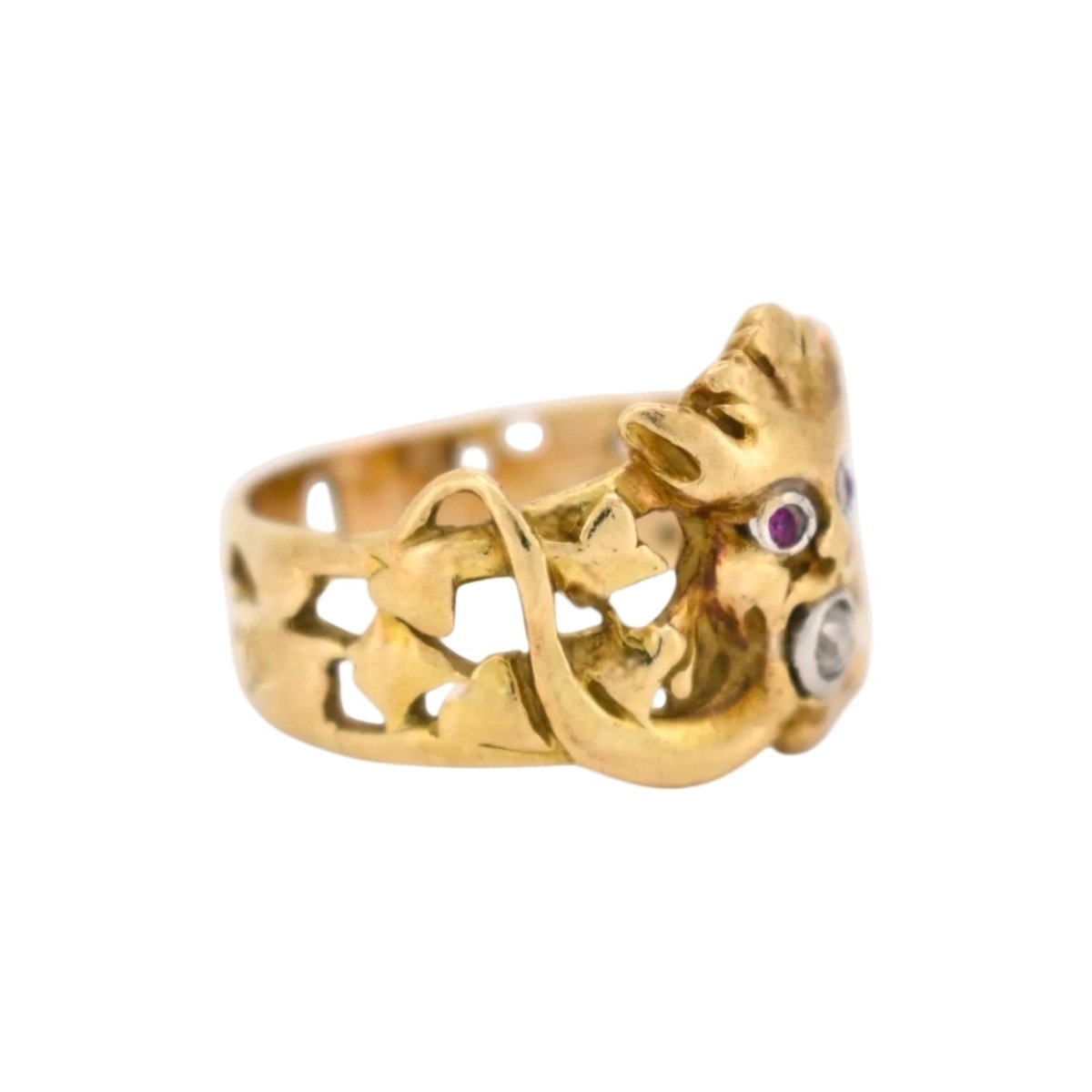Bague en or jaune, rubis et diamant - Castafiore