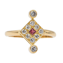 Bague en or jaune, rubis et diamant - Castafiore