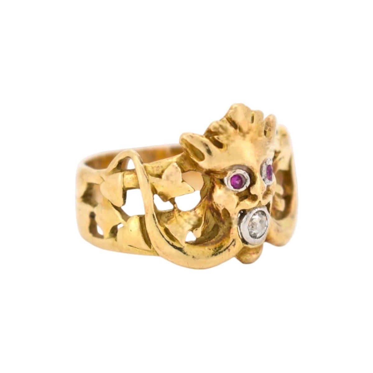 Bague en or jaune, rubis et diamant - Castafiore
