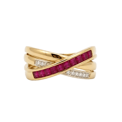 Bague en or jaune, rubis et diamants - Castafiore
