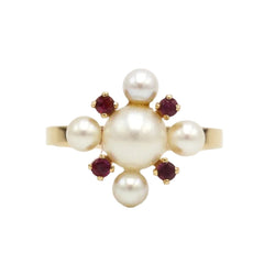 Bague en or jaune, rubis et perles - Castafiore