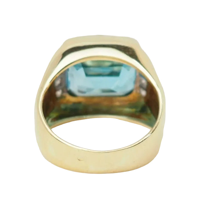 Bague en or jaune, Topaze bleue et diamants - Castafiore