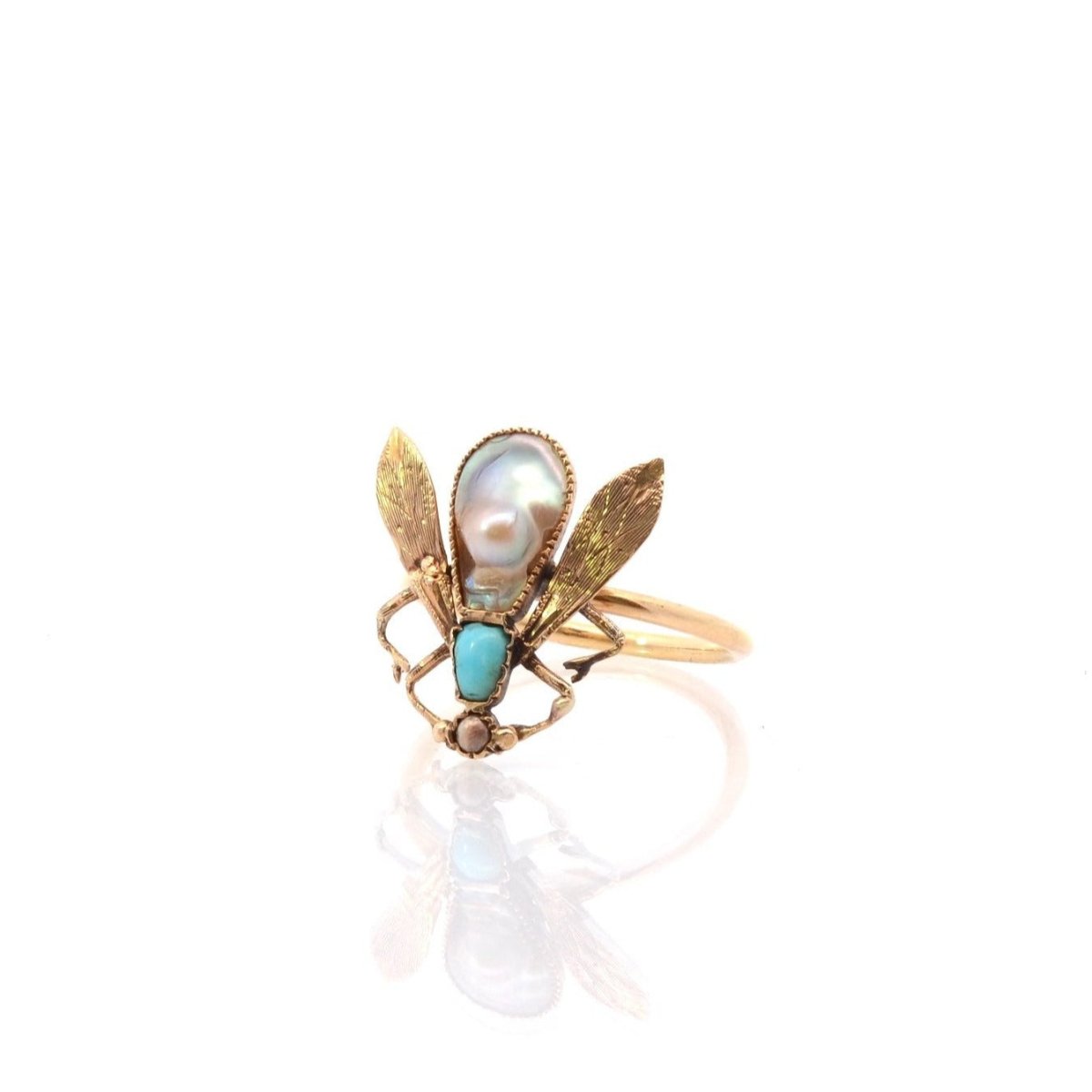 Bague en or jaune, turquoise et perles fines - Castafiore