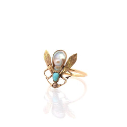 Bague en or jaune, turquoise et perles fines - Castafiore