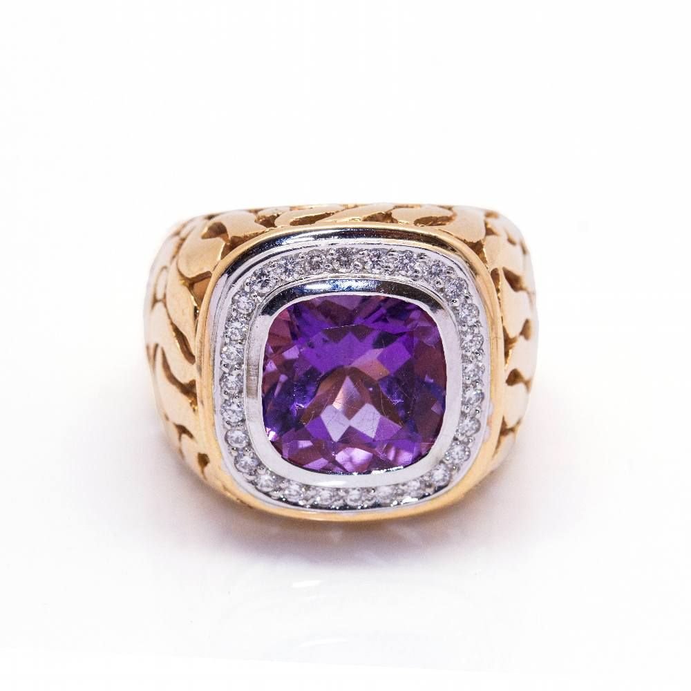 Bague en or rose, or blanc, améthyste et diamants - Castafiore