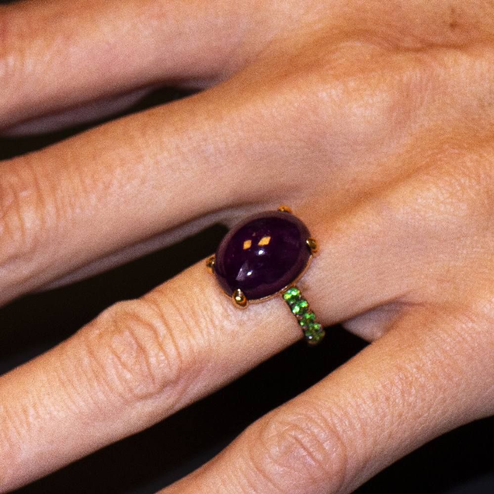 Bague en or rose, tsavorite et rubis - Castafiore