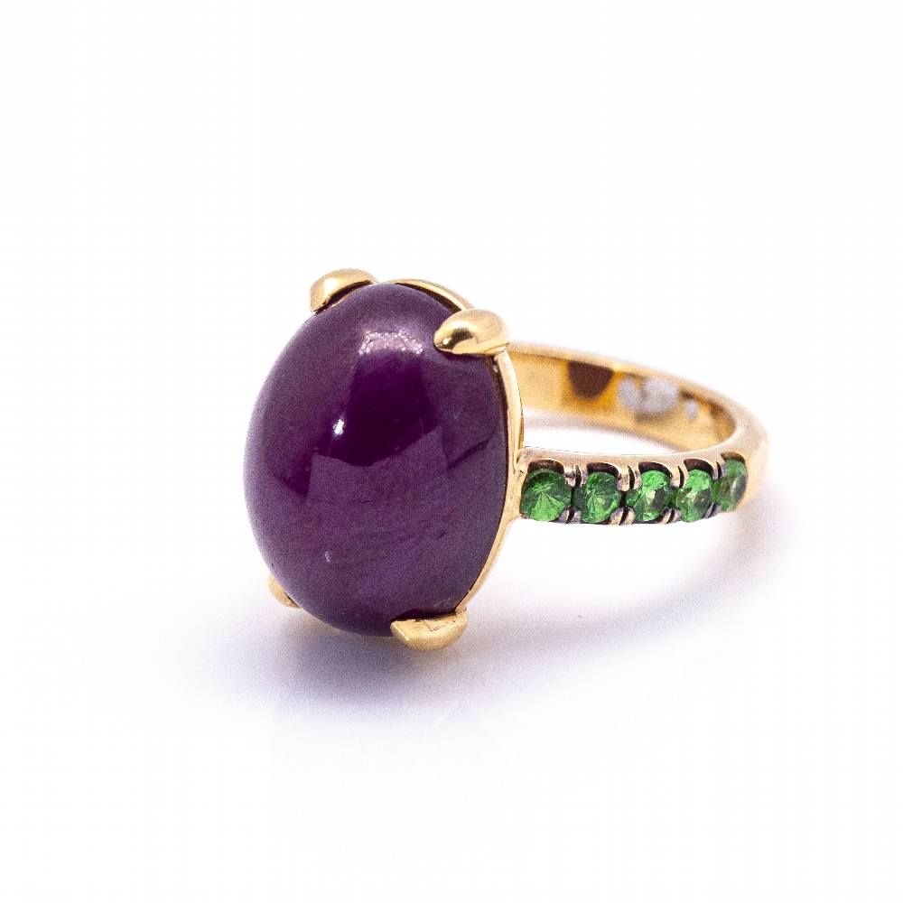 Bague en or rose, tsavorite et rubis - Castafiore